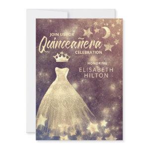 Gold Sequins dress moon stars Quinceañera