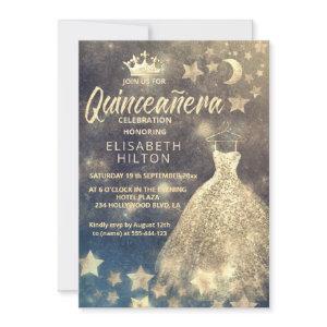 Gold Sequins dress moon stars Quinceañera