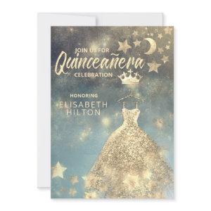 Gold Sequins dress moon stars Quinceañera