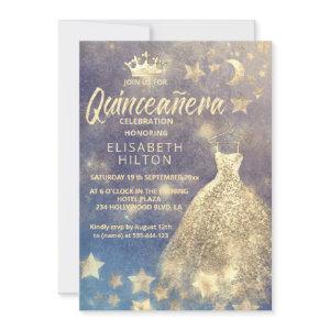 Gold Sequins dress moon stars Quinceañera