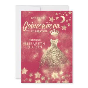 Gold Sequins dress moon stars Quinceañera