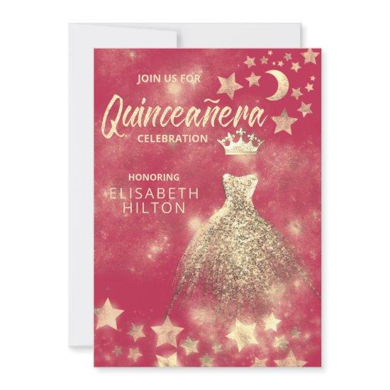 Gold Sequins dress moon stars Quinceañera