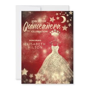 Gold Sequins dress moon stars Quinceañera red Invi