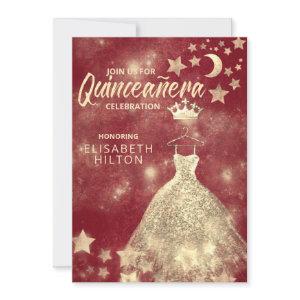 Gold Sequins dress moon stars Quinceañera red