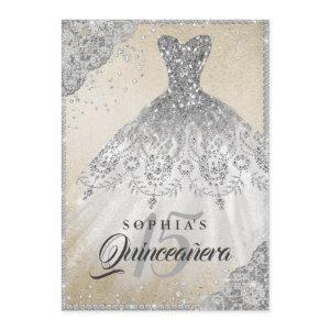 Gold Silver Diamond Lace Sparkle Gown Quinceanera