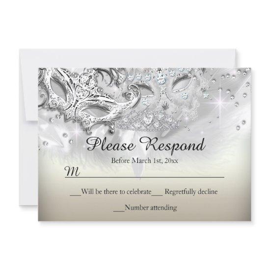 Gold Silver Sparkle Masquerade RSVP Reply