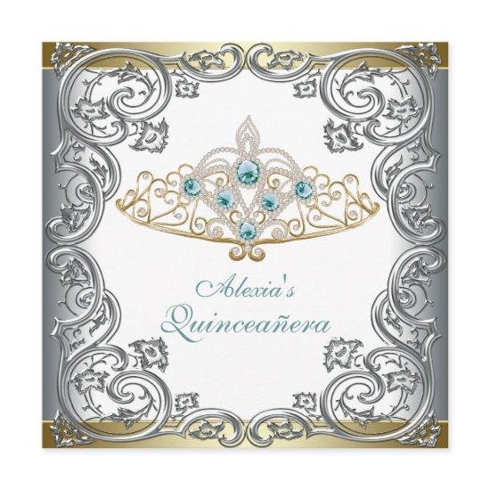 Gold Silver Teal Tiara Quinceanera