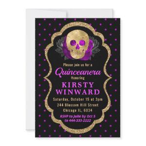 Gold Skull Floral Polka Dot Halloween Quinceanera