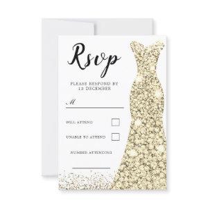 Gold Sparkle Dress All Occasion Birthday Bridal RSVP Card