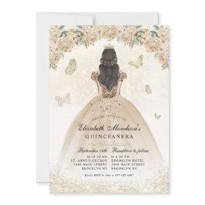 Gold Sparkle Floral Princess Quinceañera Birthday