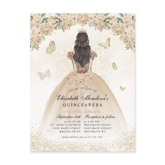 Gold Sparkle Floral Princess Quinceañera Birthday Postcard