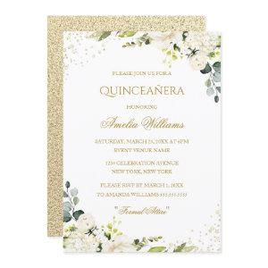 Gold Sparkle Floral Quinceanera