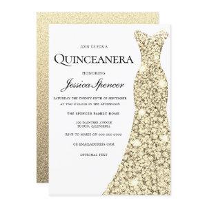 Gold Sparkle Glitter Dress Quinceanera Invite
