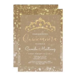Gold Sparkly Confetti Quinceanera with Tiara