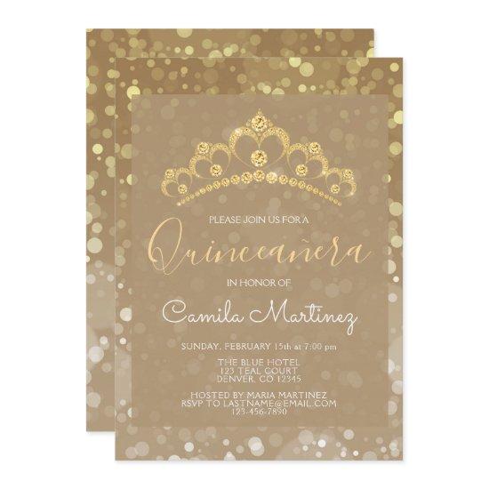 Gold Sparkly Confetti Quinceanera with Tiara