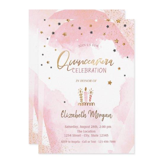 Gold Stars,Candles Ombre Quinceanera