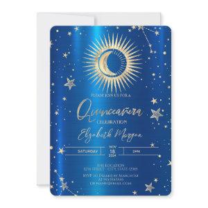 Gold Sun And Moon Stars Blue Metallic Quinceanera