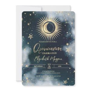 Gold Sun,Moon,Stars Night Sky Quinceanera
