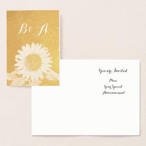 GOLD SUNFLOWER  RUSTİC SUMMER WEDDING  MONOGRAM FOIL CARD