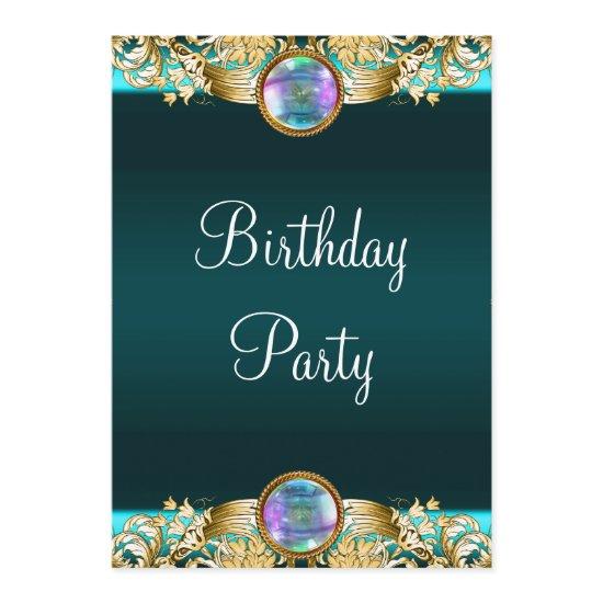 Gold Teal Blue Womans Birthday Party