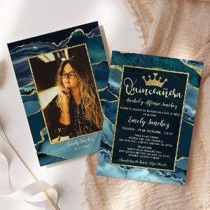 Gold Teal Mint Agate Quinceanera Photo Spanish