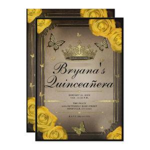 Gold Tiara Butterflies Yellow Roses Quinceañera