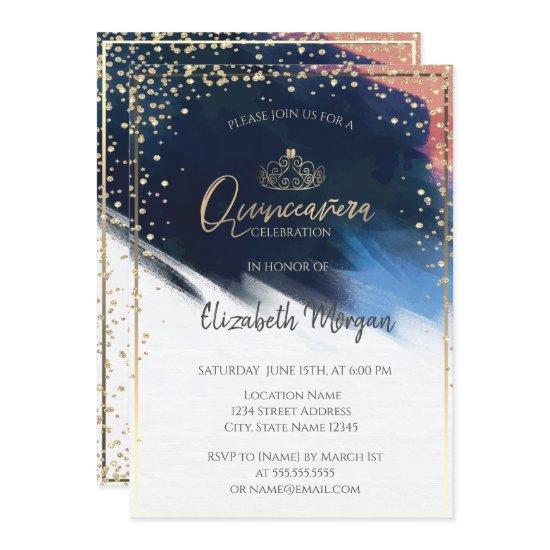 Gold Tiara,Confetti,Watercolor Brush Stroke