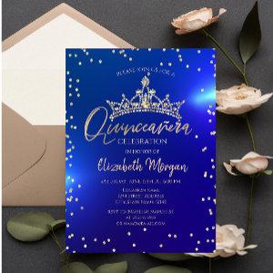 Gold Tiara Diamonds Blue Quinceañera