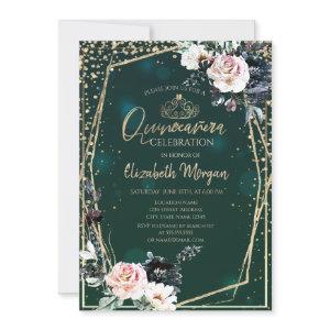 Gold Tiara,Diamonds Chic Flowers Quinceañera