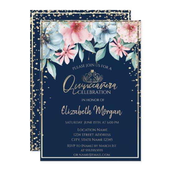 Gold Tiara,Diamonds,Floral Quinceañera
