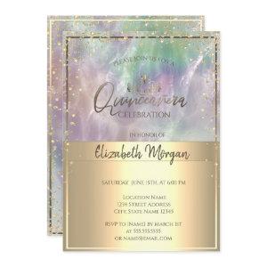Gold Tiara,Diamonds Holographic Pearl Quinceañera