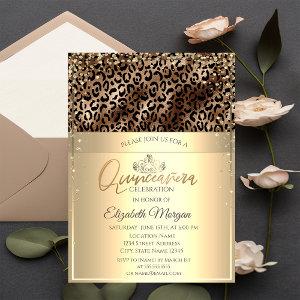 Gold Tiara,Diamonds Leopard Print Quinceañera