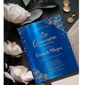 Gold Tiara,Diamonds Metallic Blue Quinceañera