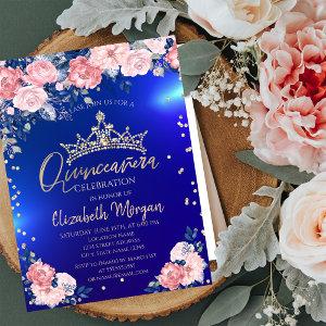 Gold Tiara Diamonds Roses Blue Quinceañera