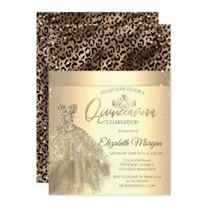 Gold Tiara,Dress Leopard Print Quinceañera