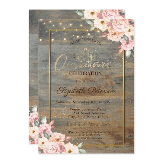 Gold Tiara,Gold Frame,Floral Wood Quinceañera