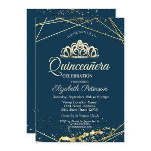 Gold Tiara, Navy Blue Quinceañera