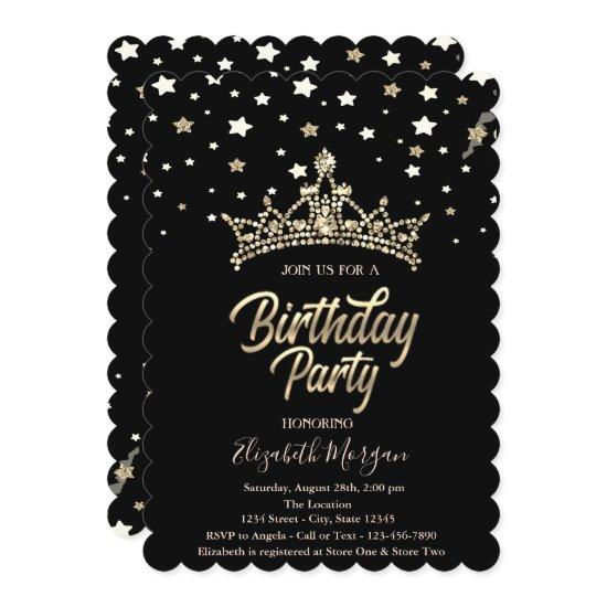 Gold Tiara Stars Black Birthday Party