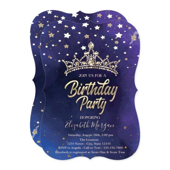 Gold Tiara Stars Blue Birthday Party