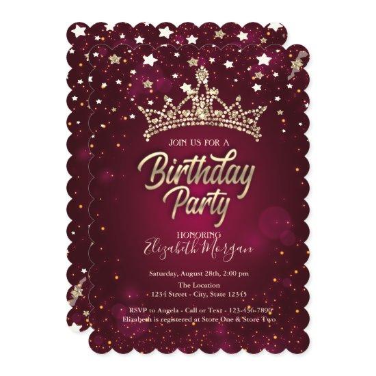Gold Tiara Stars Red Birthday Party