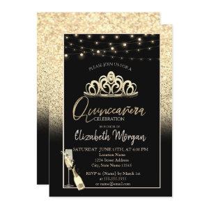 Gold Tiara,Wine Glass Glitter Quinceañera