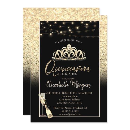 Gold Tiara,Wine Glass Glitter Quinceañera