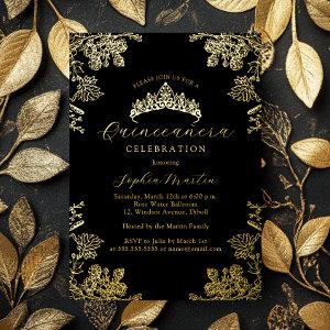 Gold Vintage Floral Quinceanera  Foil