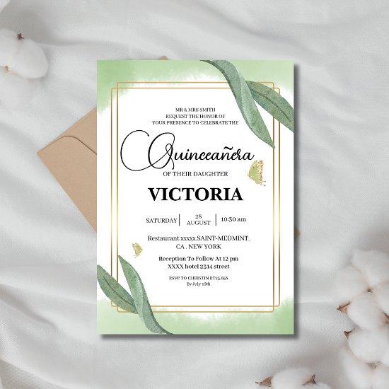 gold Watercolor Sage green butterfly Quinceanera