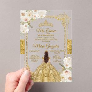 Gold & White Floral Birthday Crown Mis Quince Acrylic