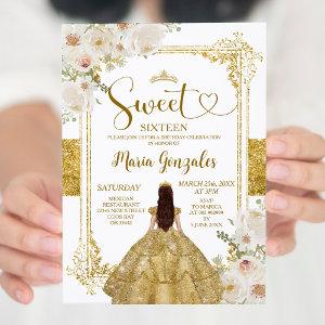Gold & White Flowers Sweet Sixteen Crown Birthday