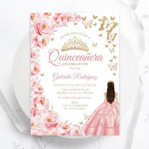 Gold White Pink Floral Quinceanera