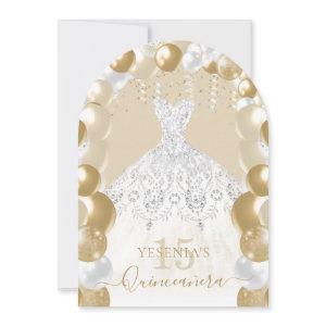 Gold White Sparkle Dress Quinceañera Balloon