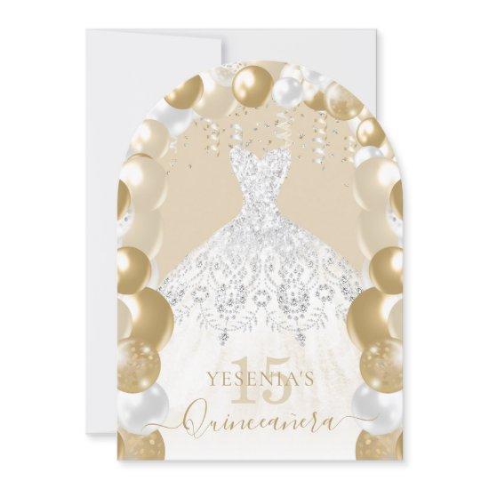 Gold White Sparkle Dress Quinceañera Balloon
