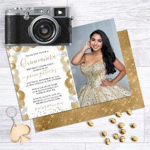 Gold White Sparkle Photo Quinceañera Balloon